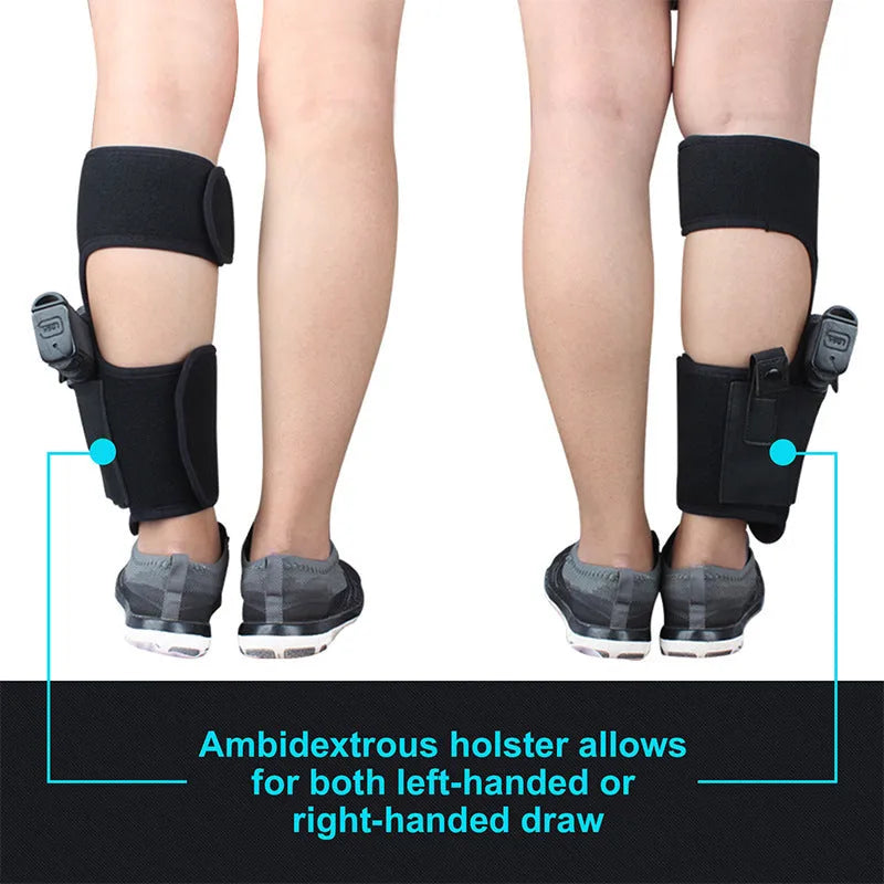 Black neoprene invisible ankle holster for universal pistol with 200g weight and 18x16x13cm dimensions