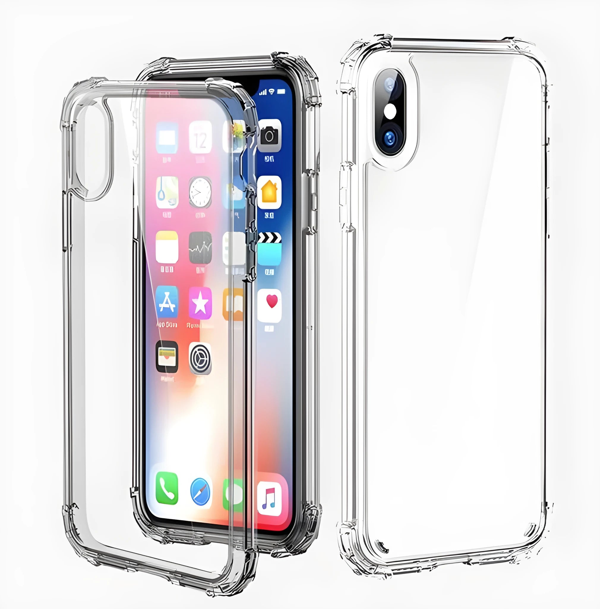Transparent TPU iPhone case showing compatibility with multiple iPhone models