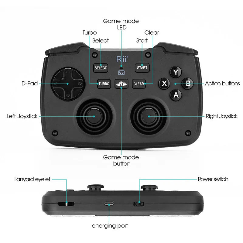 Black wireless mini keyboard with USB interface and ergonomic support