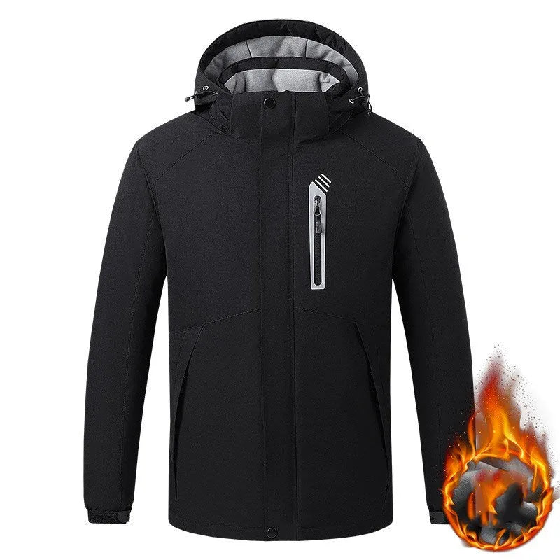 Smart thermostat heated jacket in Army Green, nylon spandex shell, polyester lining, sizes M to 5XL