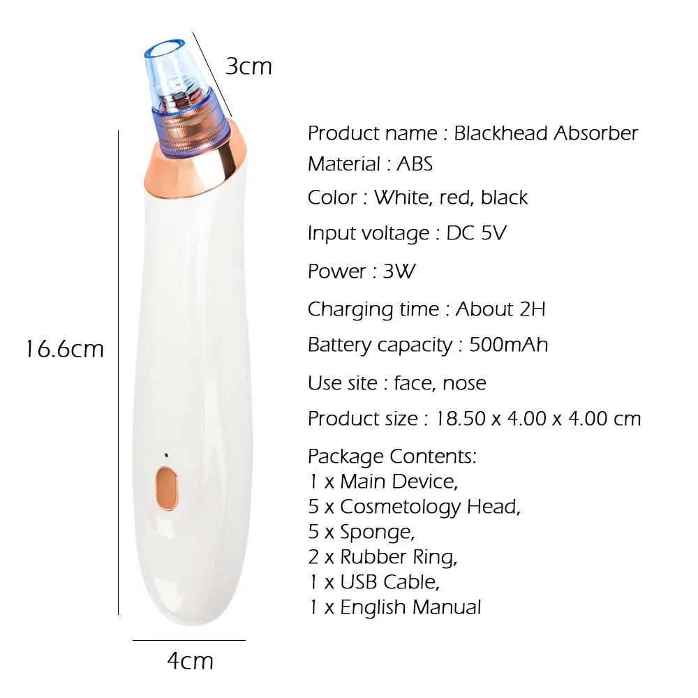 Electric blackhead remover tool with vacuum suction and multiple nozzle attachments