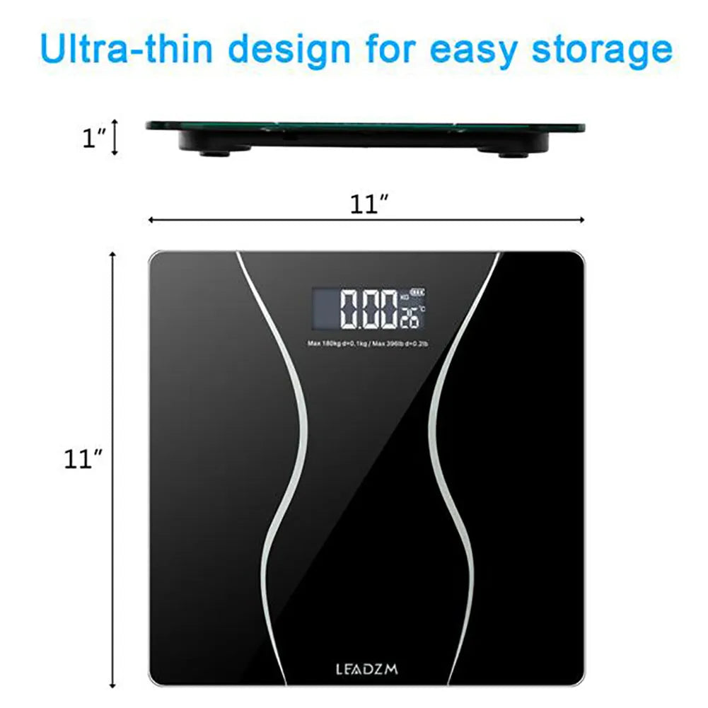 Black electronic bathroom scales with digital display for weight measurement up to 180kg