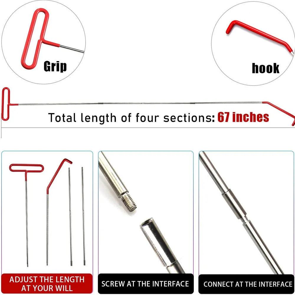 13-piece car tool kit with no damage air wedge bag and stainless steel long reach tools