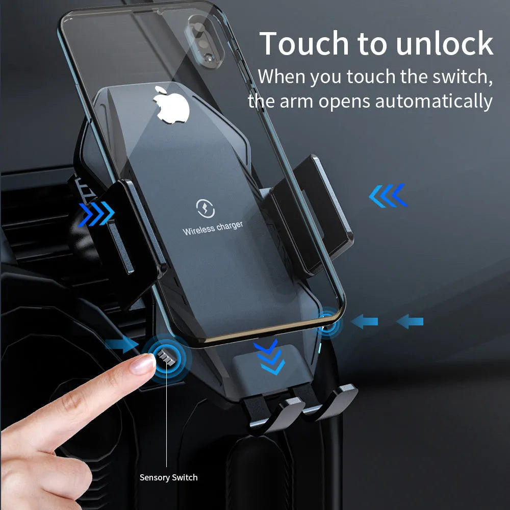 Model T3 auto-sensing car wireless charger with chuck and suction cup mounting options