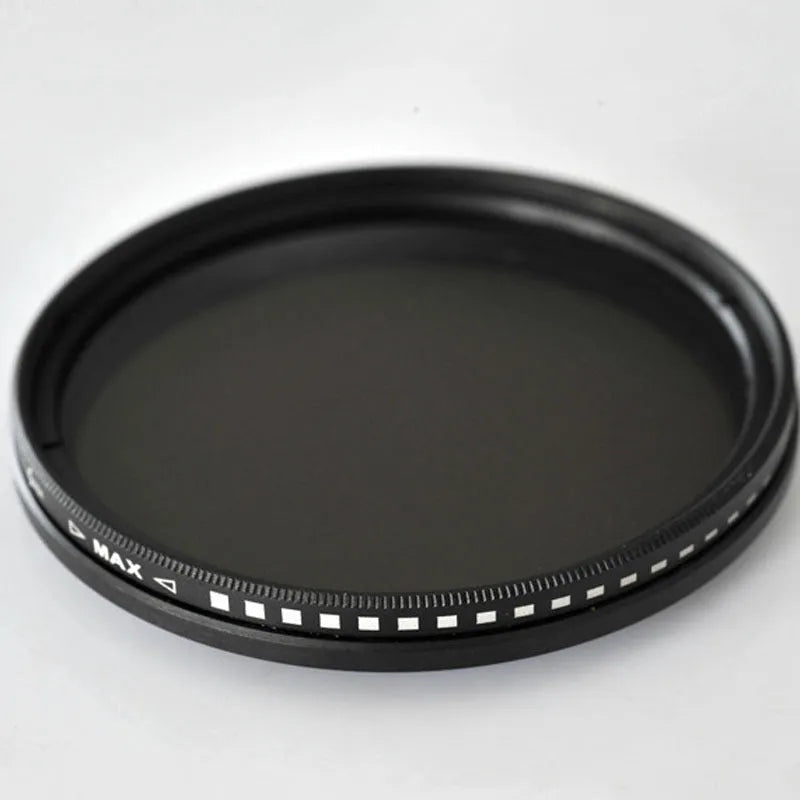 Adjustable camera lens filter mount with a set of four neutral density ND filters for multi-diameter lenses.