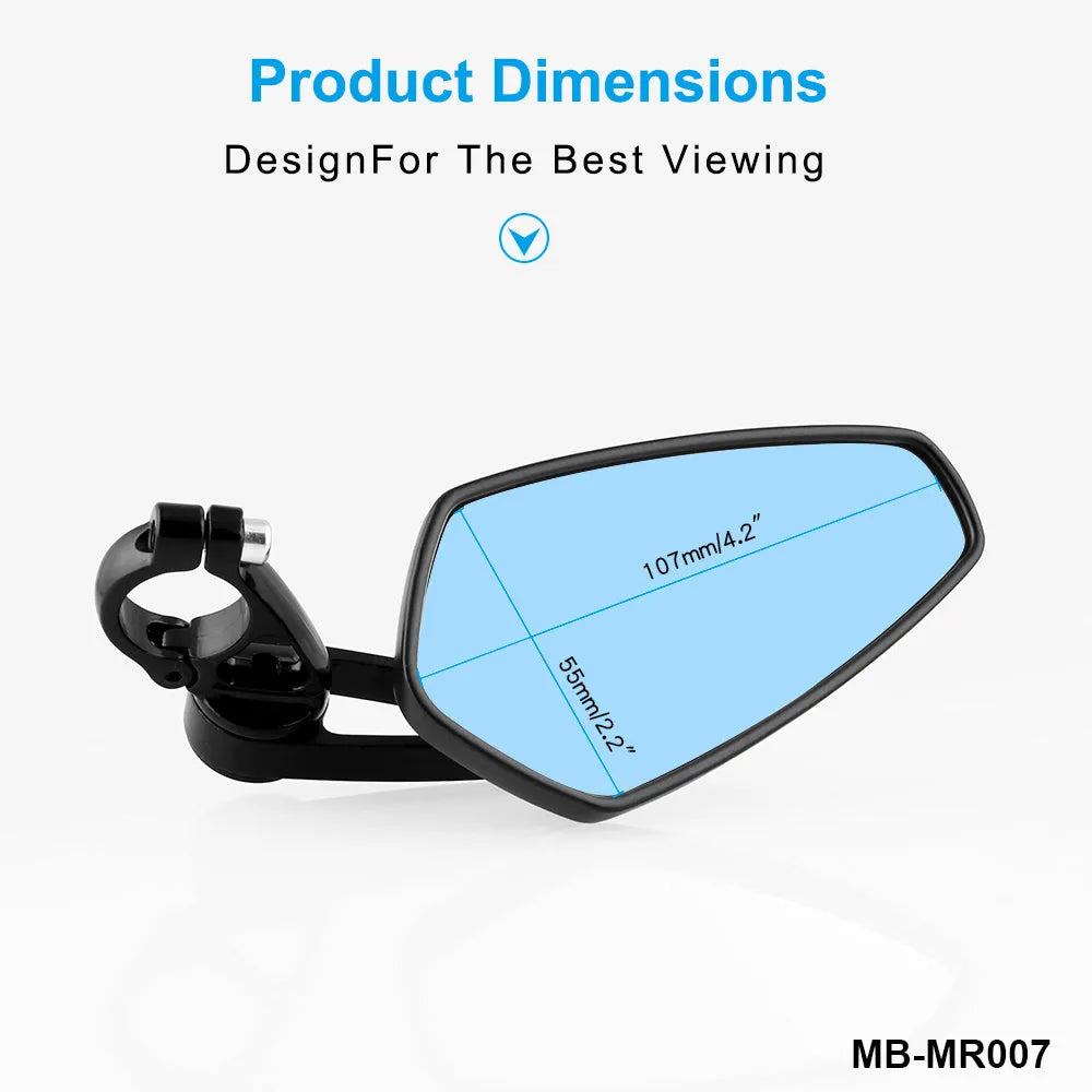 Black aluminium alloy motorcycle retrofit mirror with blue glass for 22mm handlebars
