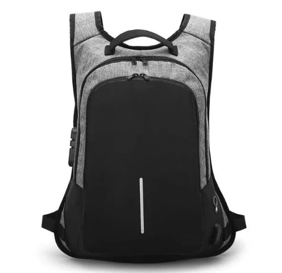 Anti thief USB charging laptop backpack 15.6 inch Oxford travel bag in black, 30cm x 50cm x 11cm