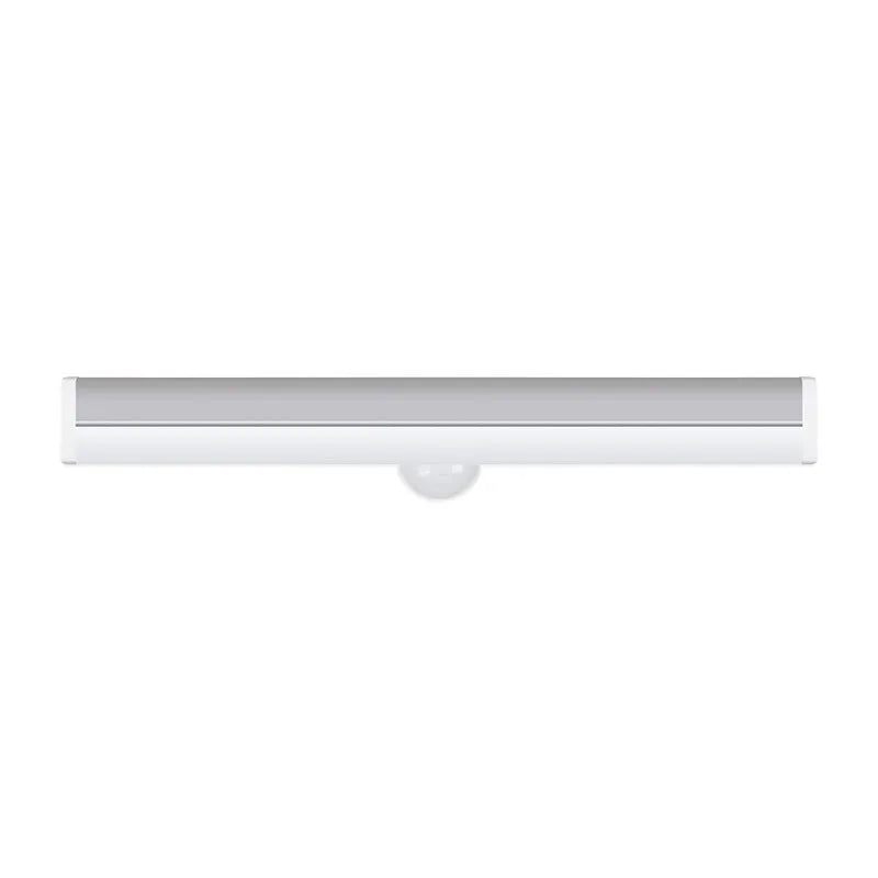 Black and white battery-operated LED strip light with body motion sensor in various lengths.