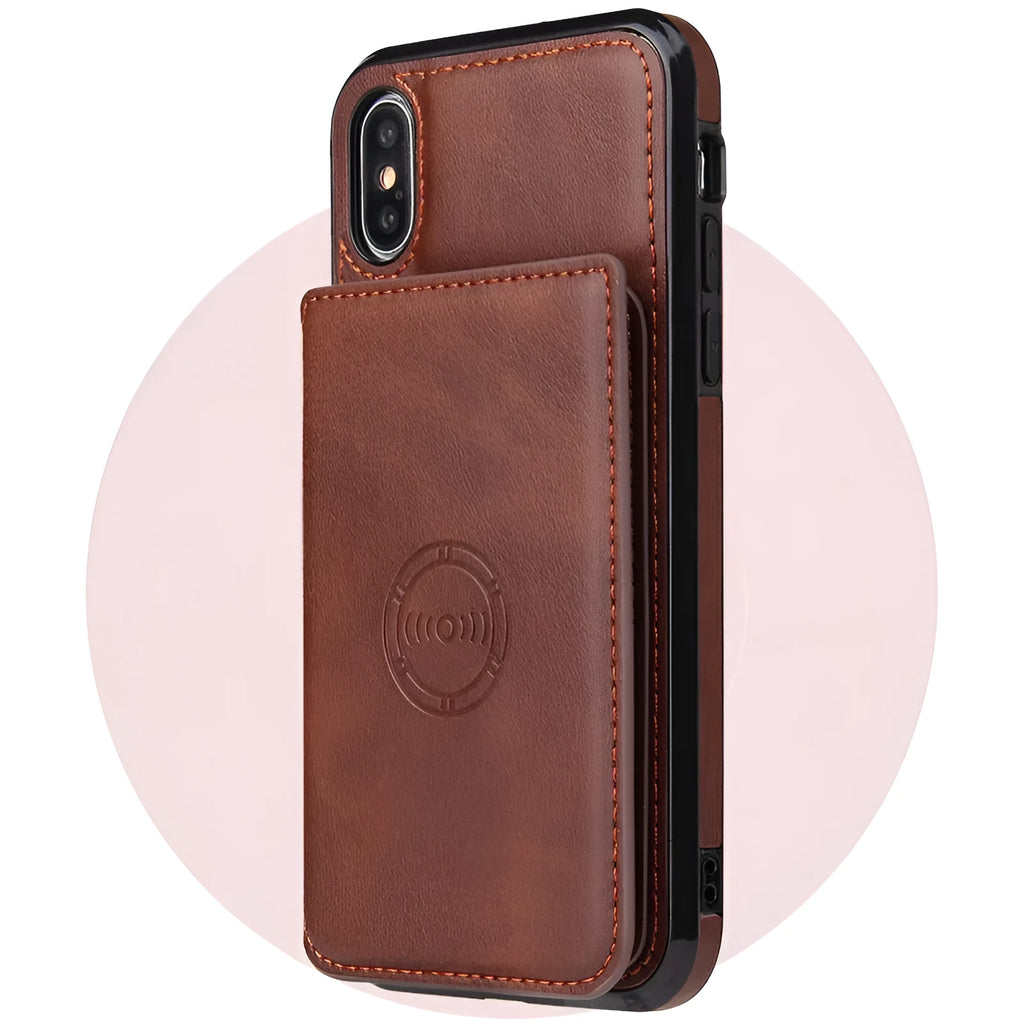 Imitation leather iPhone card wallet case in a solid colour, shown as a back cover.