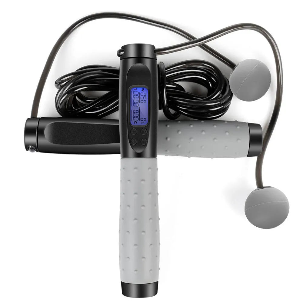 Smart electronic counting skipping rope with ABS TPE handle, 3m and 30cm PVC ropes, and 325mm rubber ball.
