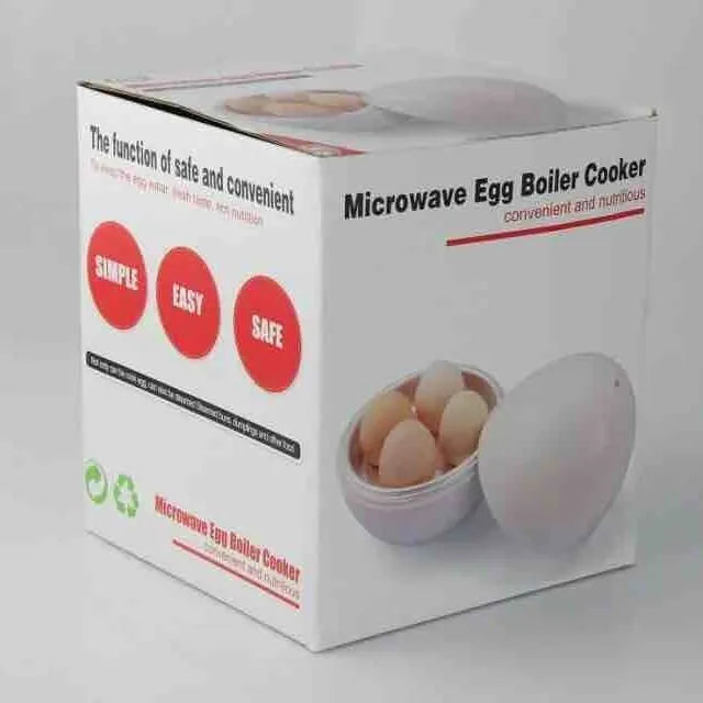 White microwave egg steamer cooker with capacity for 1-4 eggs and adjustable cooking times