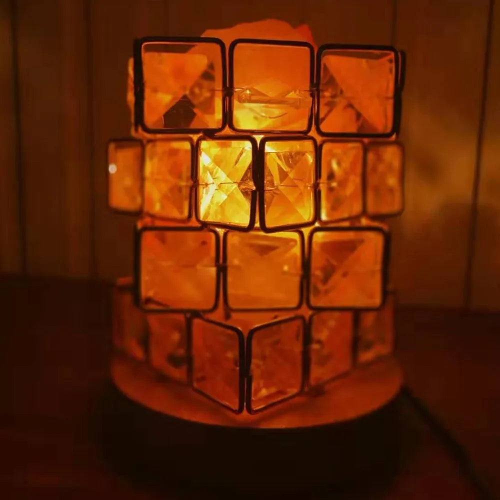Himalayan crystal salt lamp with wooden base and dimmable switch, pink and orange rock salt, 220V, UK plug