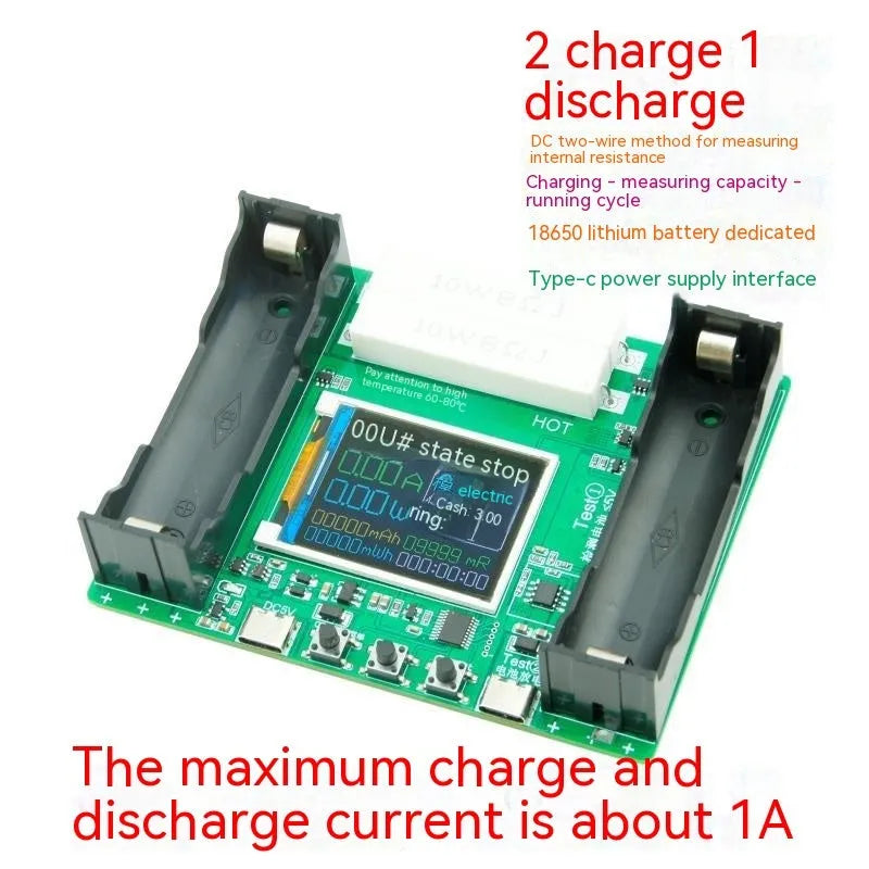 18650 lithium battery capacity internal resistance tester with LCD display and Type-C port