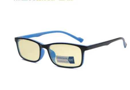 Unisex vintage round anti Blu-ray glasses with PC lens and plastic frame in blue black colour