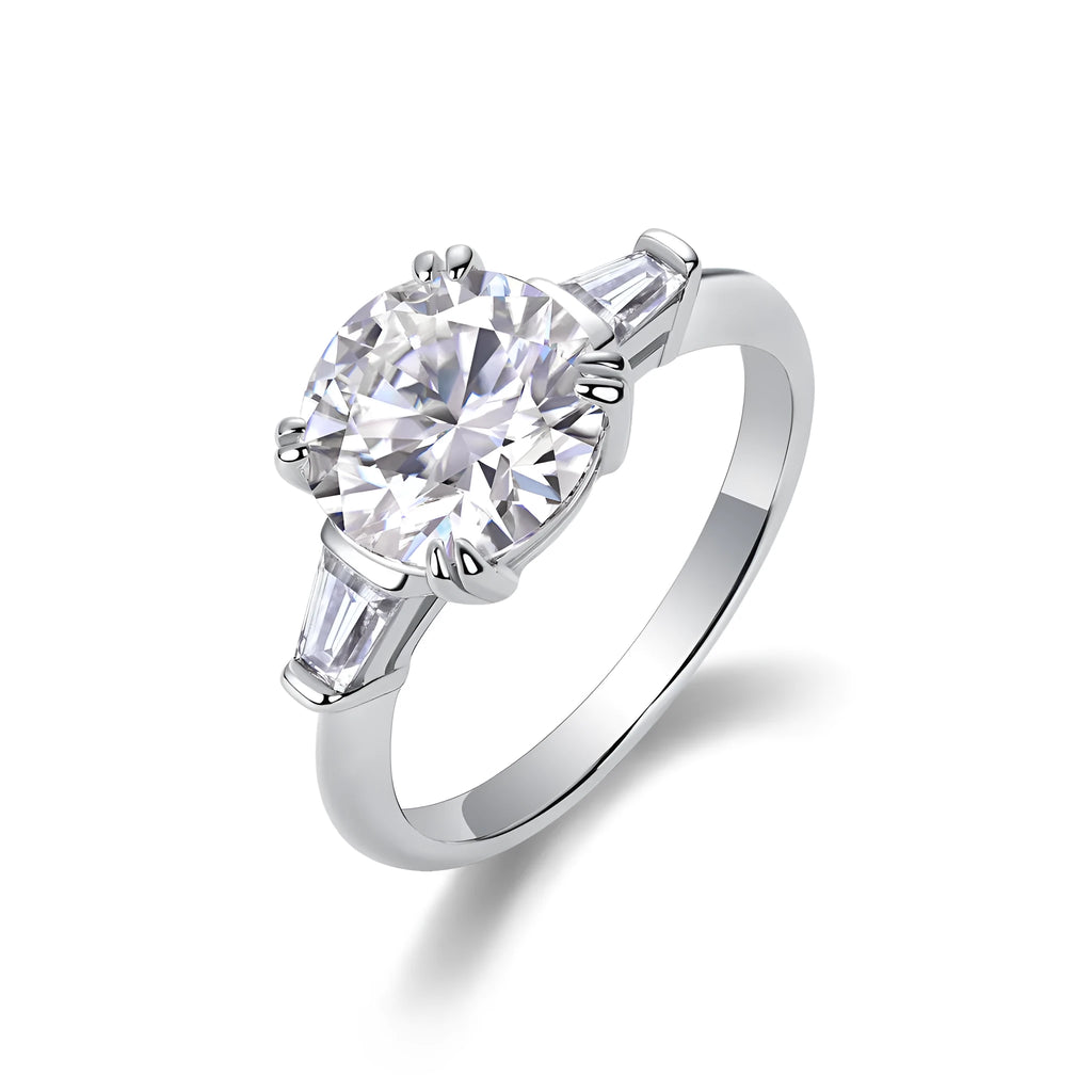 3-carat octagonal moissanite wedding ring set in S925 silver with platinum plating on white background