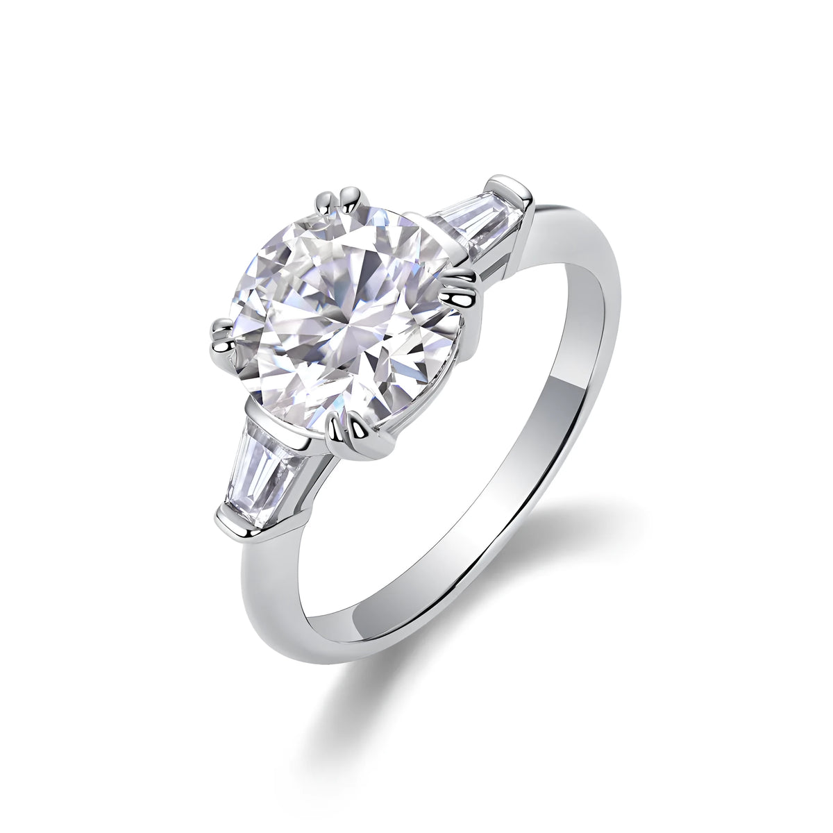 3-carat octagonal moissanite wedding ring set in S925 silver with platinum plating on white background
