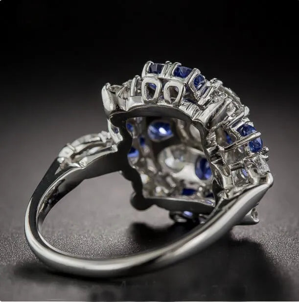 European retro sapphire ring for women, brass electrical degree white steel crown shape, colour KYRA0405, size no. 7