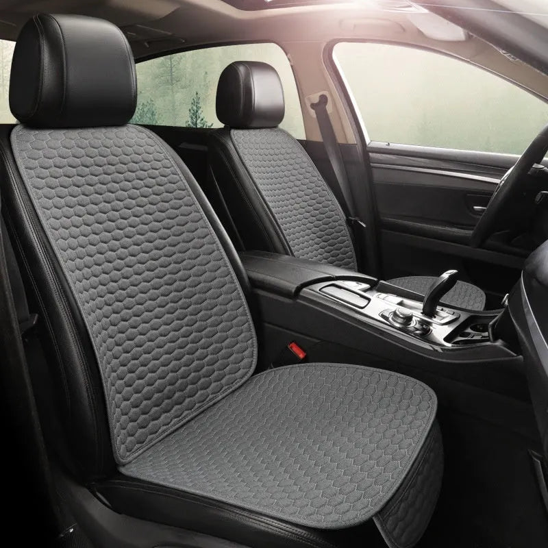 Natural linen solid colour car seat cushion in black, universal five-seat fit with cotton filling