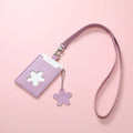 Handmade DIY PU cartoon card holder kit with lanyard in yellow bear, pink rabbit, blue whale, or purple pattern