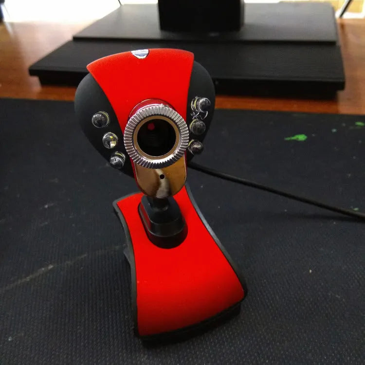 Red and black USB computer camera with CMOS sensor and adjustable lens