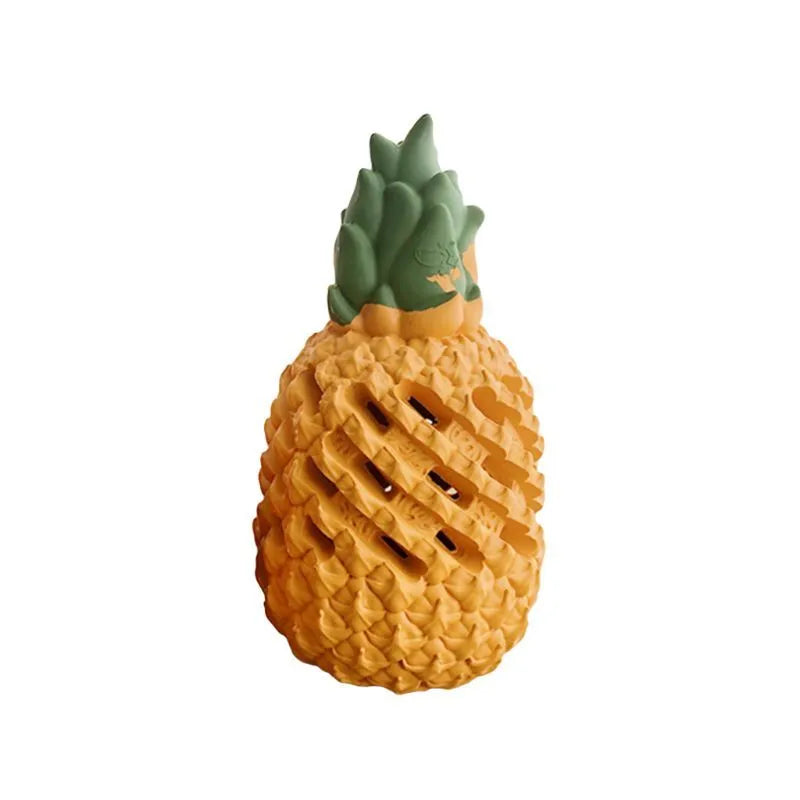 Yellow pet food leaking ball in pineapple shape made of non-toxic rubber, a dog chew toy treat dispenser