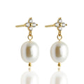 S925 sterling silver four-leaf zircon ear studs with pearl inlay, gold finish