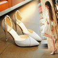 Women's pointed toe 10cm stiletto high heels with pearl bead and sequin embellishment in golden or silver