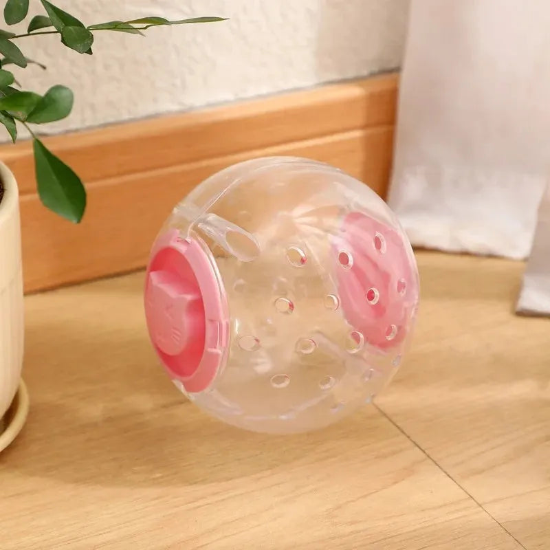 Blue ABS plastic cat slow feeder ball toy with visible treat holes on a white background.