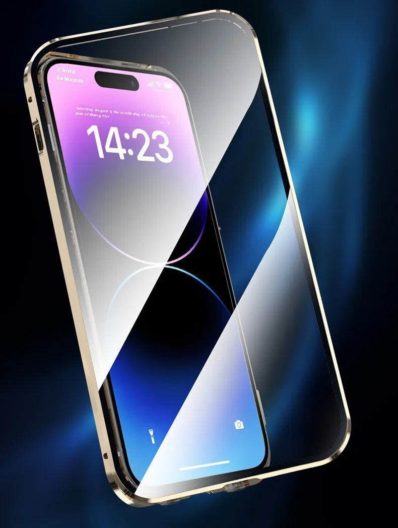 Magnetic metal all-inclusive phone case for iPhone 12 13 14 15, transparent HD finish, electroplated surface