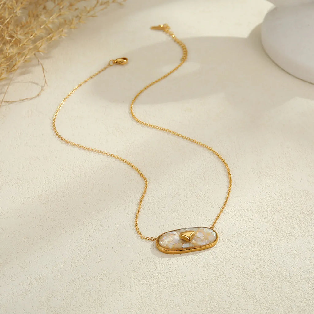 Love heart-shaped oil dripping 18K gold plated stainless steel necklace on adjustable chain, green colour variant
