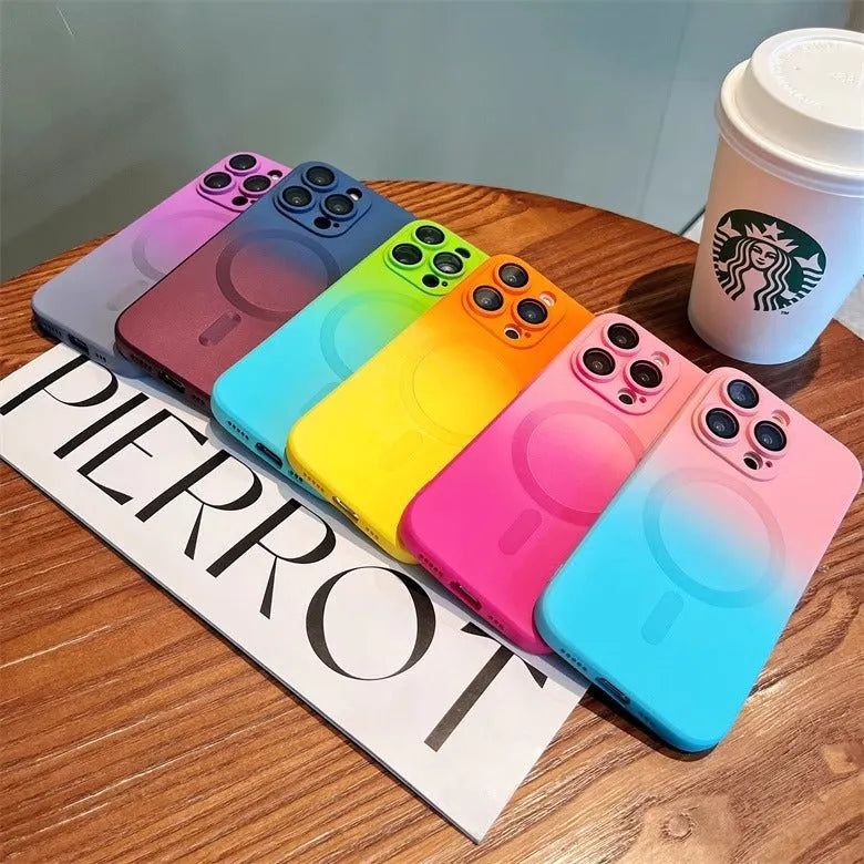 Gradient two-colour liquid magnetic silicone phone case for iPhone with frosted finish and full coverage design