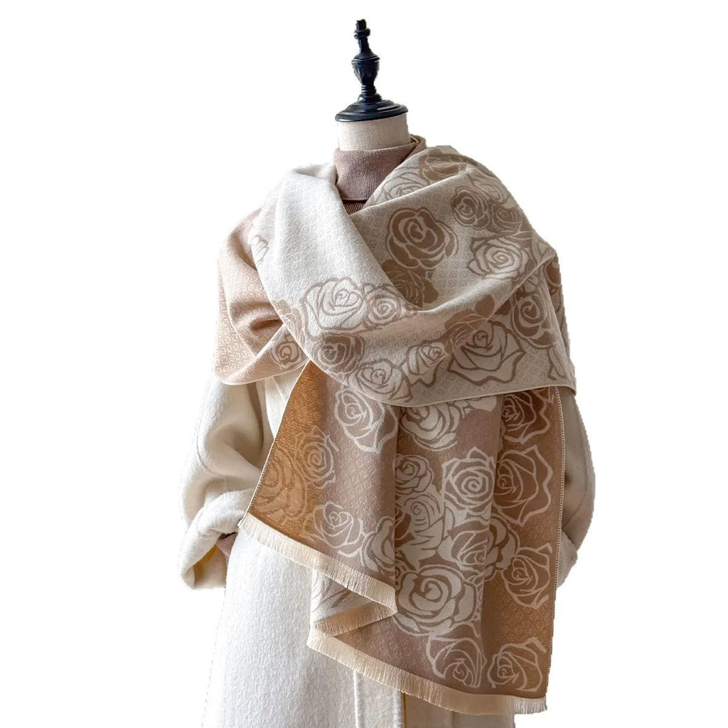 Mid-length 185x65cm imitation cashmere scarf with tassels in grey, black, blue, or khaki colours