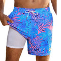 Men's loose fit boxer swimming trunks in quick-drying spandex with floral pattern