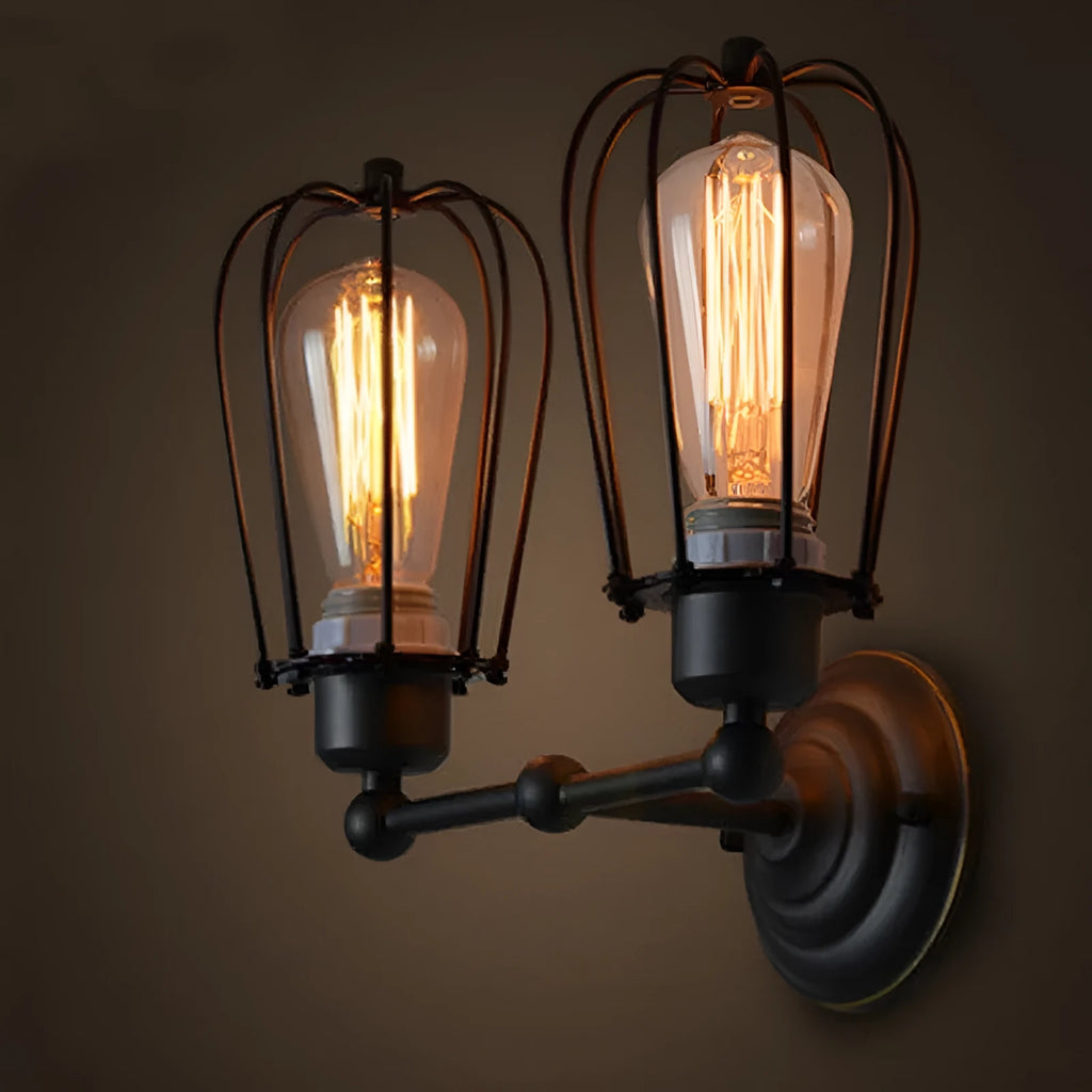 Retro industrial iron wall lamp double head style for corridor staircase aisle
