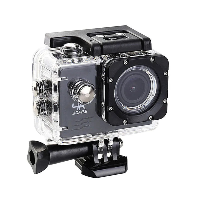 4K 30FPS waterproof action camera with 2 inch LCD screen and ABS body in outdoor setting