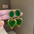 Silver needle pleated oval love heart stud earrings in purple, red, green, yellow and white colour options