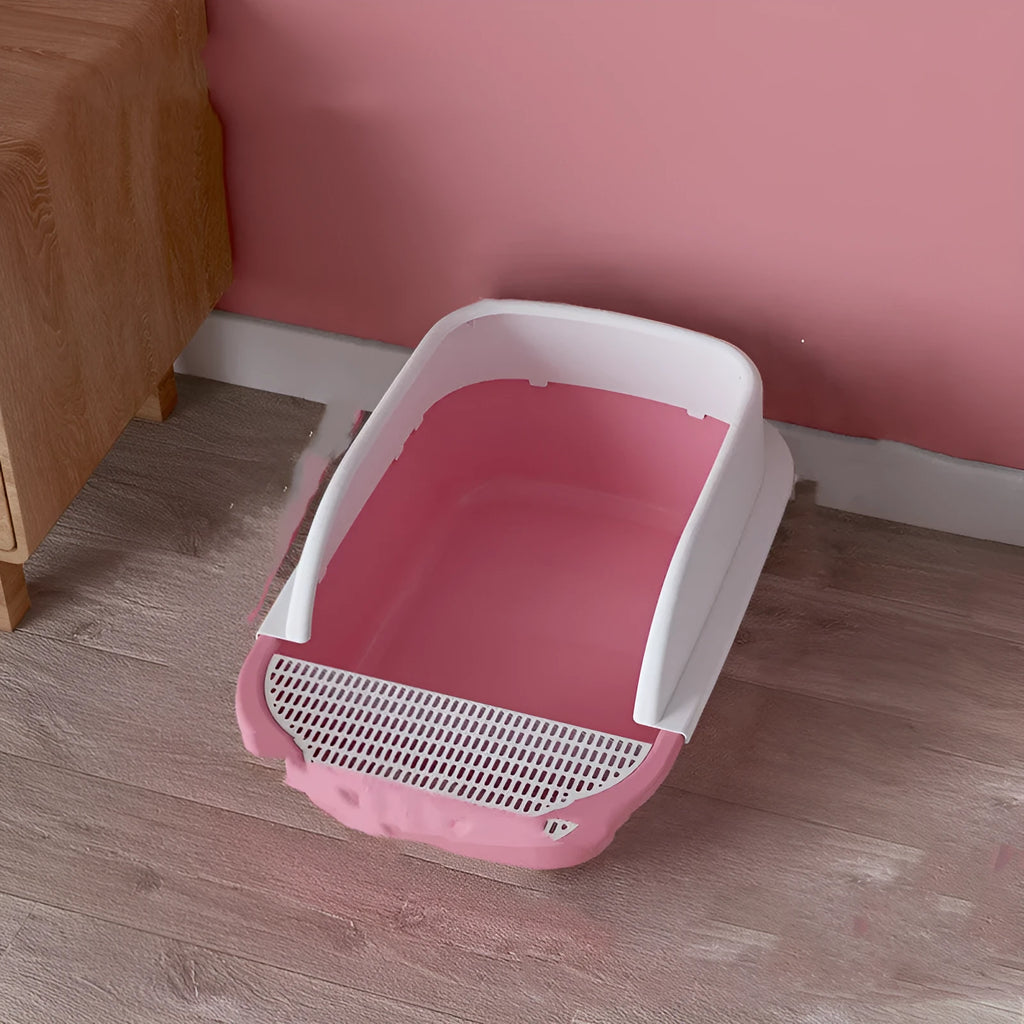 Super large plastic cat litter box with free-combination design in pink, grey, and blue