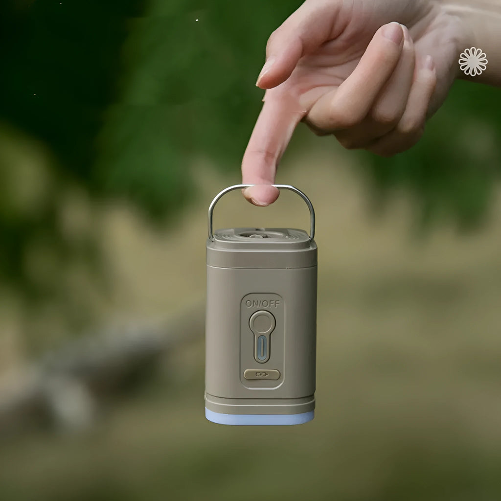 Mini electric air pump for camping mats in khaki, black, light bean green, or gray colour options