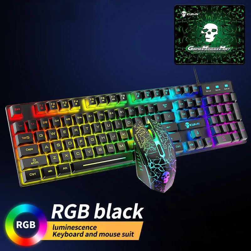 Kuiying T6RGB keyboard and mouse set in White RGB with rainbow lighting, mouse pad and manual, boxed 55 x 15.3 x 5 cm