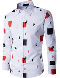 Mens casual long sleeve white cotton button-down shirt on hanger, front view