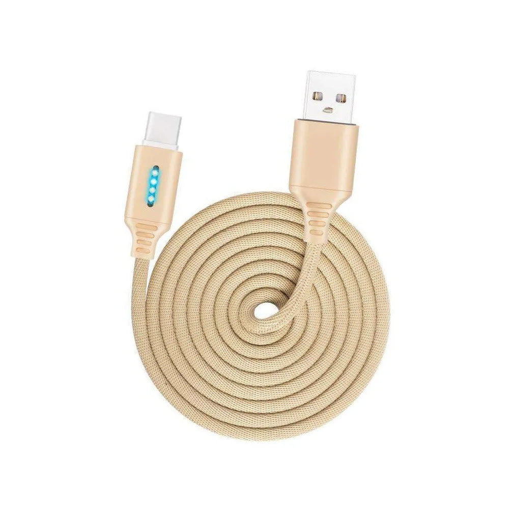 Fabric woven USB charging cable in black, 1 metre long, with Type-C and USB-A connectors.