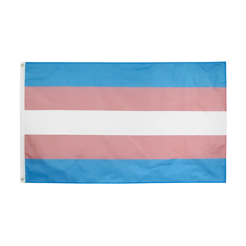 Transgender rainbow flag made of polyester fibre, 90x150cm, displayed outdoors