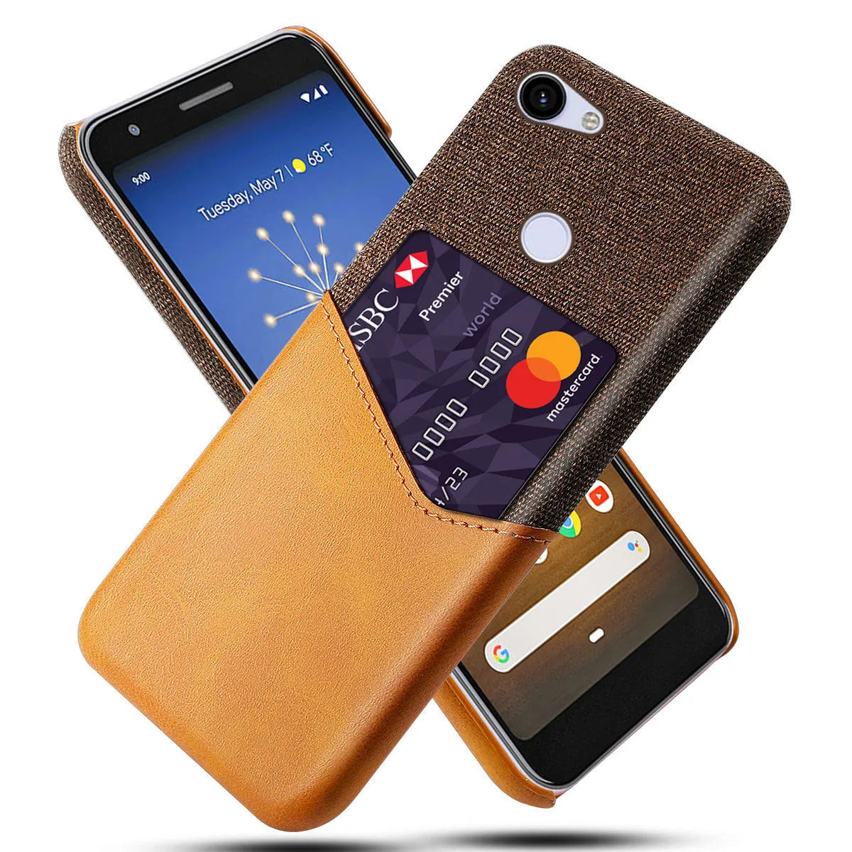 A solid colour leather back cover case for a Google Pixel mobile phone.