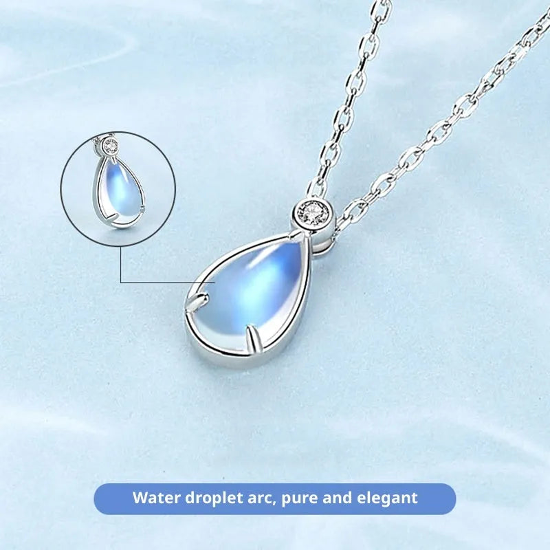 Women's 925 sterling silver moonstone necklace with adjustable chain on a neutral background