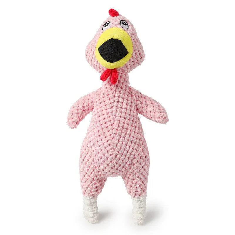 Soft pineapple fleece squeaker dog toy in yellow, green, and pink on a plain background