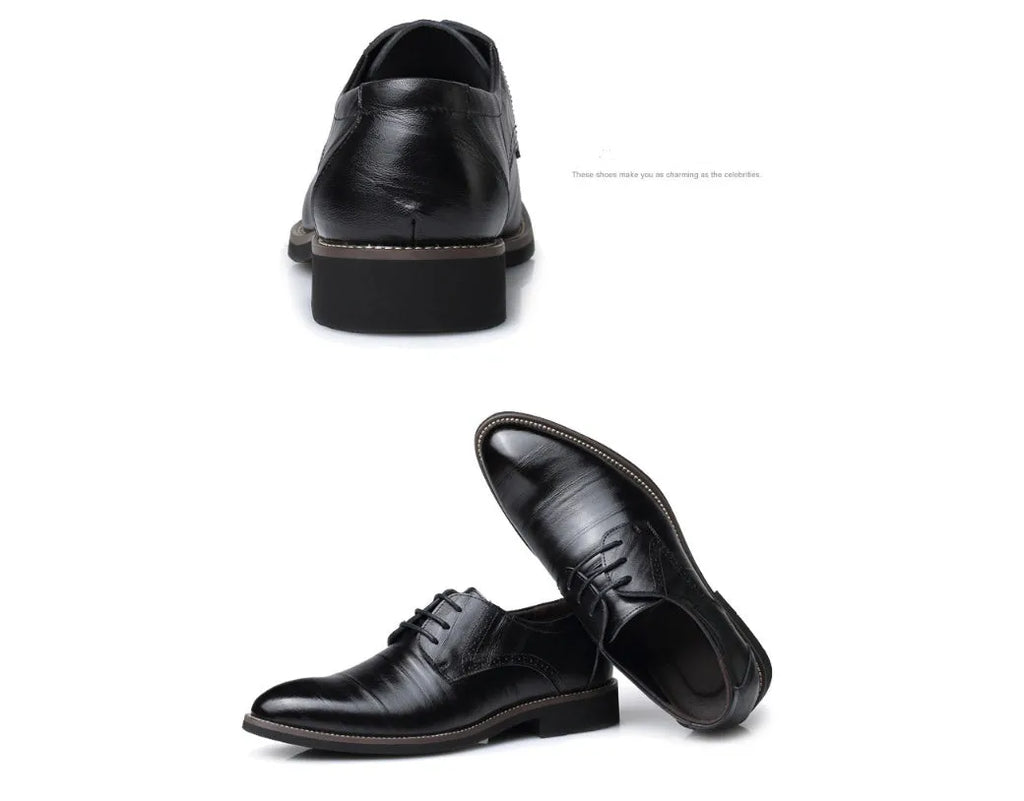 Men's artificial leather business shoes with rivet detail, plain pattern, rubber sole in black colour, size 38-48
