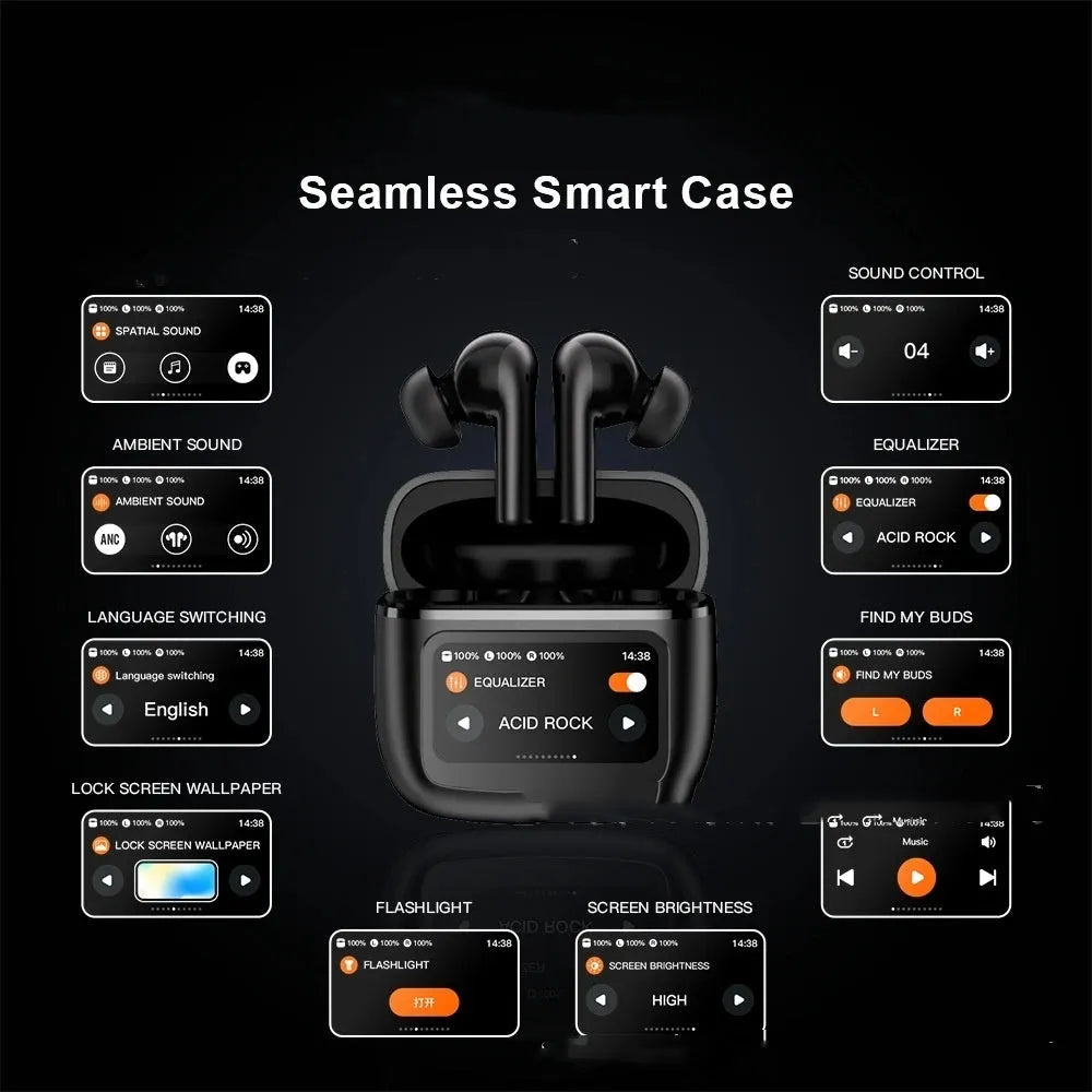 T68 PRO wireless Bluetooth in-ear headset in black with touch colour screen