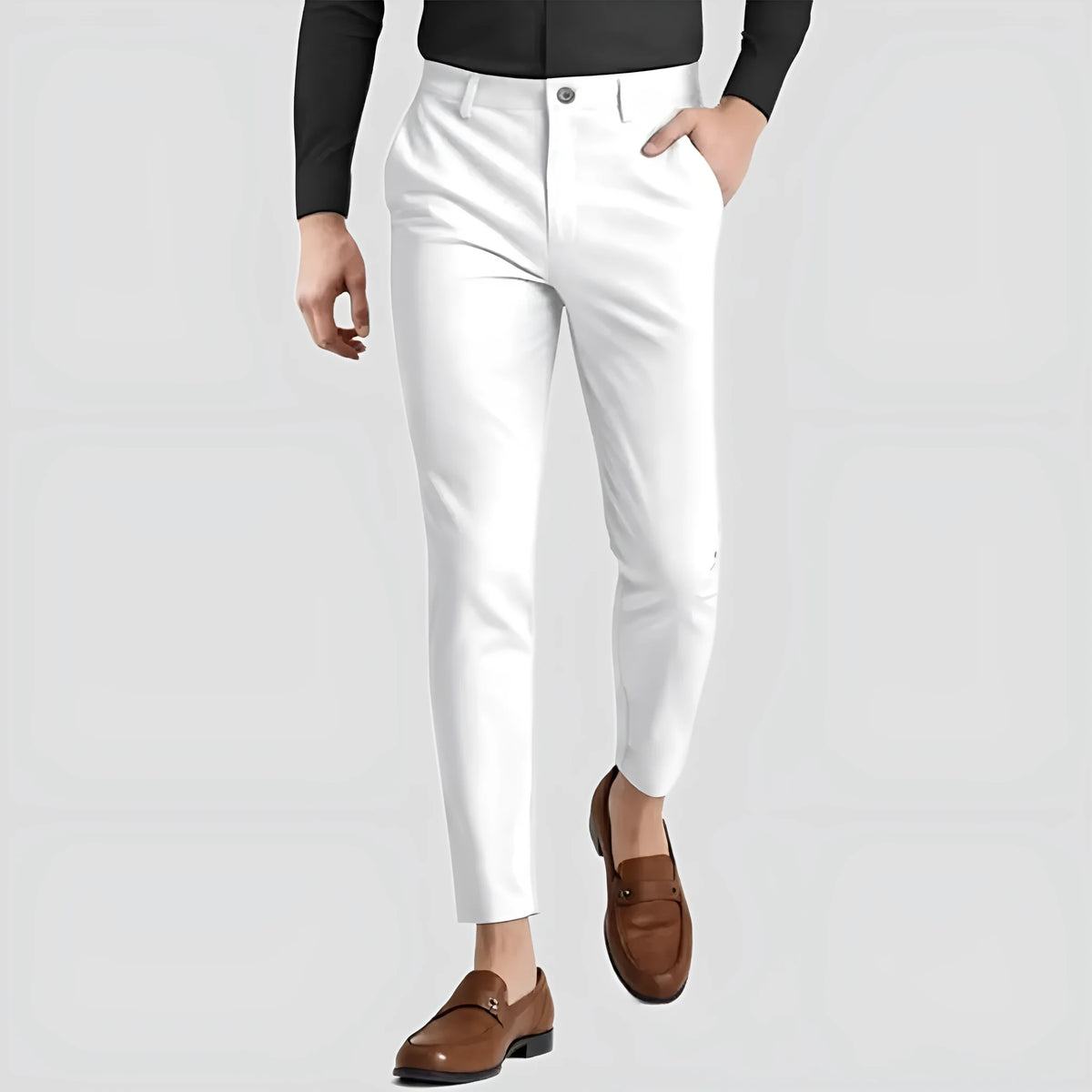 Men's slim fit cotton casual pants in various colours, high elasticity damask fabric, sizes S to 3XL.