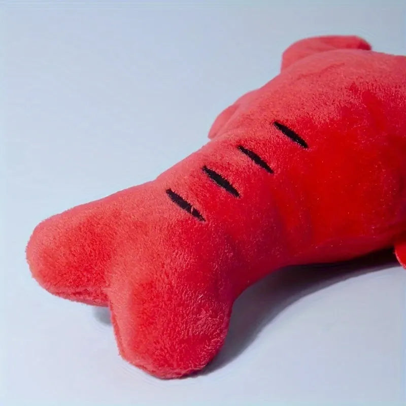 Red plush lobster dog toy with squeaker for small and medium dogs