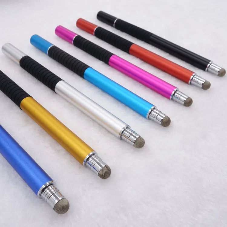 2-in-1 capacitive stylus pen with conductive cloth head and suction cup disc in aluminium barrel, 132mm length, multiple colours
